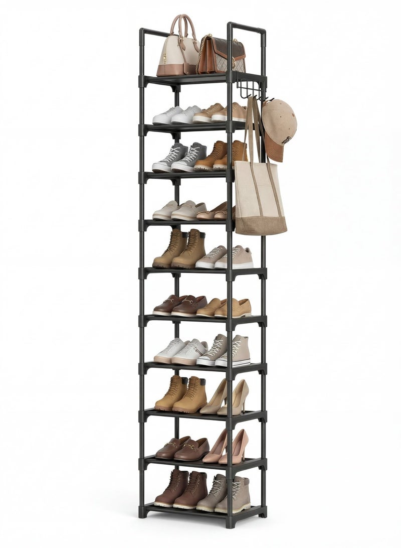 ZIMNEST Shoe Rack - 10-Tier Shoe Organizer with Detachable Fabric Shelves & Metal Frame, Tall Shoe Rack for Closet, Entrance, Living Room, 16.9" x 11.8" x 68.5", Black - Image 2